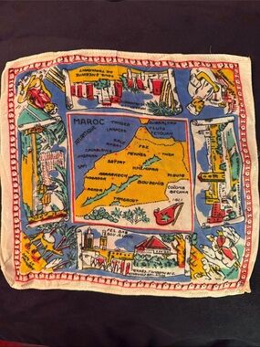 Vintage Morocco Map Souvenir Scarf - Yellow, Blue, Red